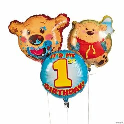 Cheap ⌛ 1st 🎂 Birthday Bear Mylar Balloonst - 3 Pc. 🎁