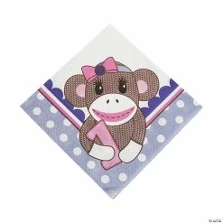 Cheap ✔️ 1st 🎂 Birthday Miss Sock Monkey Luncheon Napkins - 16 Pc. 👍