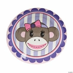 Brand new 🔔 1st 🥳 Birthday Party Miss Sock Monkey Paper Dessert Plates - 8 Ct. 😉