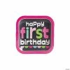Best Pirce 🛒 1st 🥳 Birthday Party Pink Chalkboard Square Paper Dessert Plates - 8 Ct. 😍