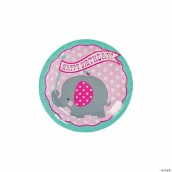 Buy 💯 1st 🎂 Birthday Party Pink Elephant Paper Dessert Plates - 8 Ct. ⌛