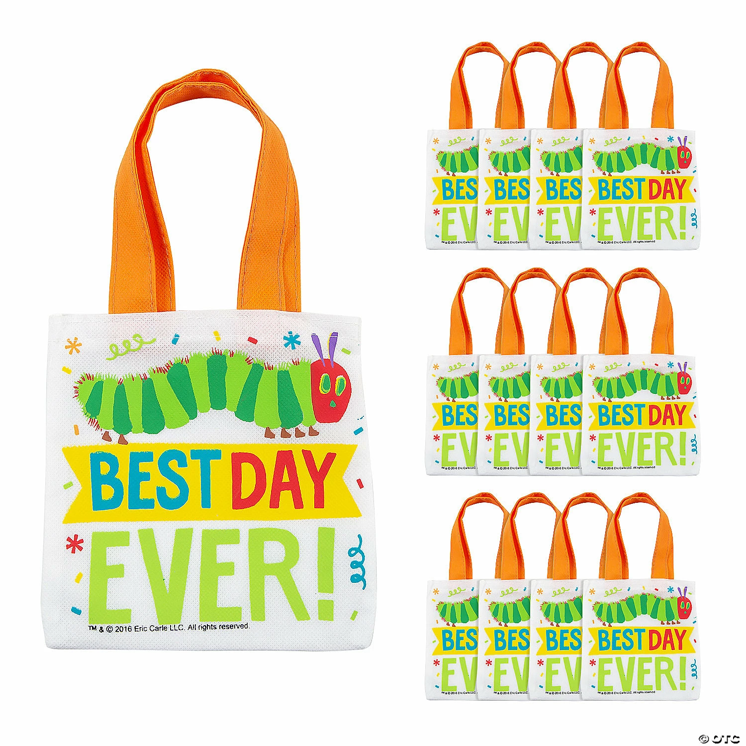 Promo 😉 6 1/2" x 6" Mini Eric Carle’s The Very Hungry Caterpillar™ Nonwoven Tote Bags - 12 Pc. ❤️ 3 Promo 😉 6 1/2" x 6" Mini Eric Carle’s The Very Hungry Caterpillar™ Nonwoven Tote Bags - 12 Pc. ❤️