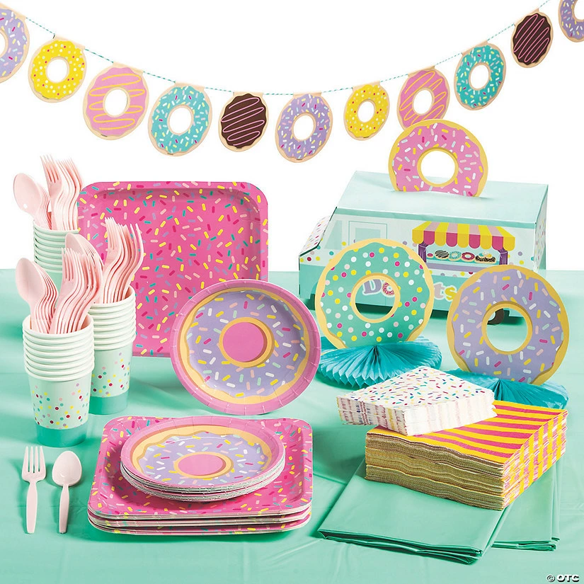 Discount ✔️ Donut Party Tableware Kit for 24 Guests ⭐ 3 Discount ✔️ Donut Party Tableware Kit for 24 Guests ⭐