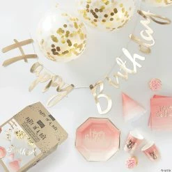 Budget 🤩 Ginger Ray Gold Foil & Pink Ombre 🎂 Birthday Tableware Kit for 16 Guests 🥰