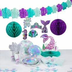 Hot Sale 🤩 Mermaid Sparkle Tableware Kit for 16 Guests - 156 Pc. 😍