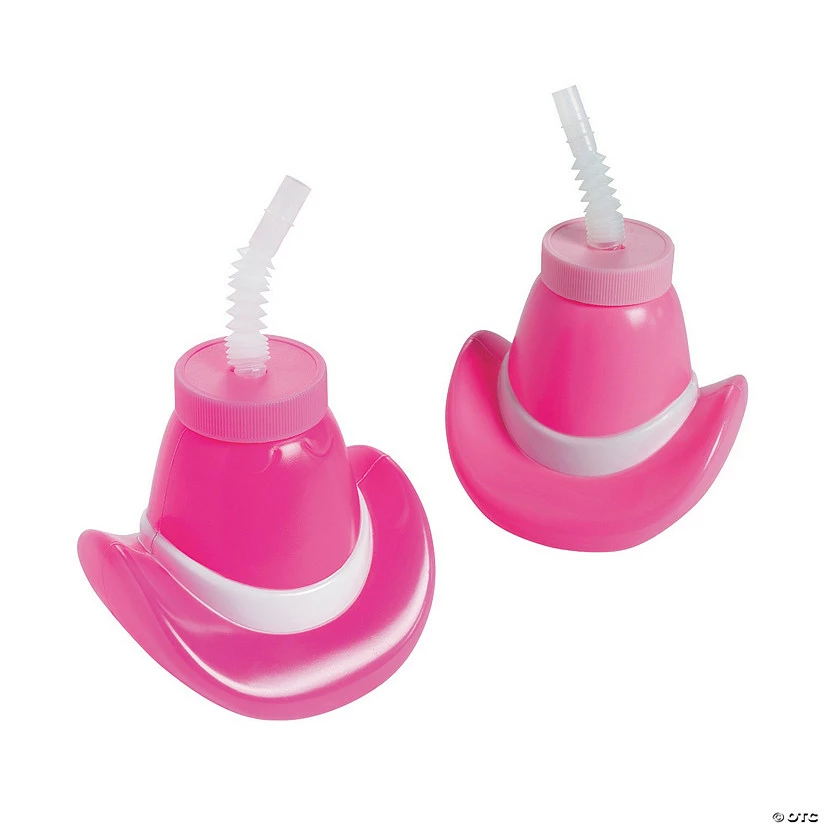 Promo π Molded Pink Cowgirl Hat Cups with Straws - 12 Ct. π₯ 3 Promo π Molded Pink Cowgirl Hat Cups with Straws - 12 Ct. π₯