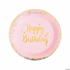 Flash Sale 🛒 Pink & Gold 🎂 Birthday Paper Dinner Plates - 8 Ct. 😀