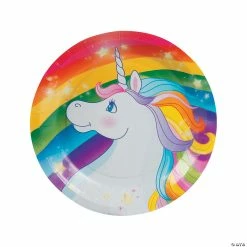 Promo ❤️ Rainbow Unicorn Paper Dessert Plates - 8 Ct. 🛒