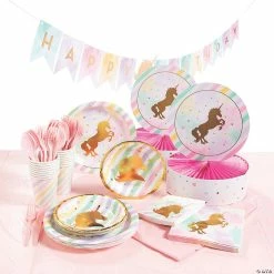 Cheapest 🧨 Sparkle Unicorn Tableware Kit for 16 Guests 👍